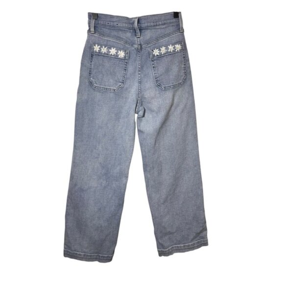Gap High Rise Wide Leg Denim Blue Jeans Size 26 Embroidered Flowers  Bee - Picture 2 of 15